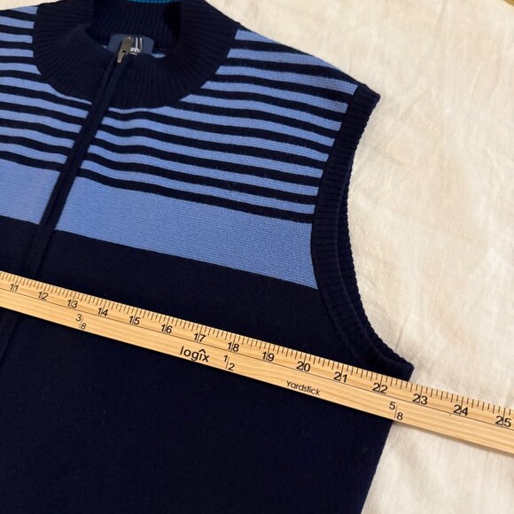 Dunhill Links Blue Stripe 100% Wool Knit Full Zip Golf Vest Mens size Large - Picture 8 of 9